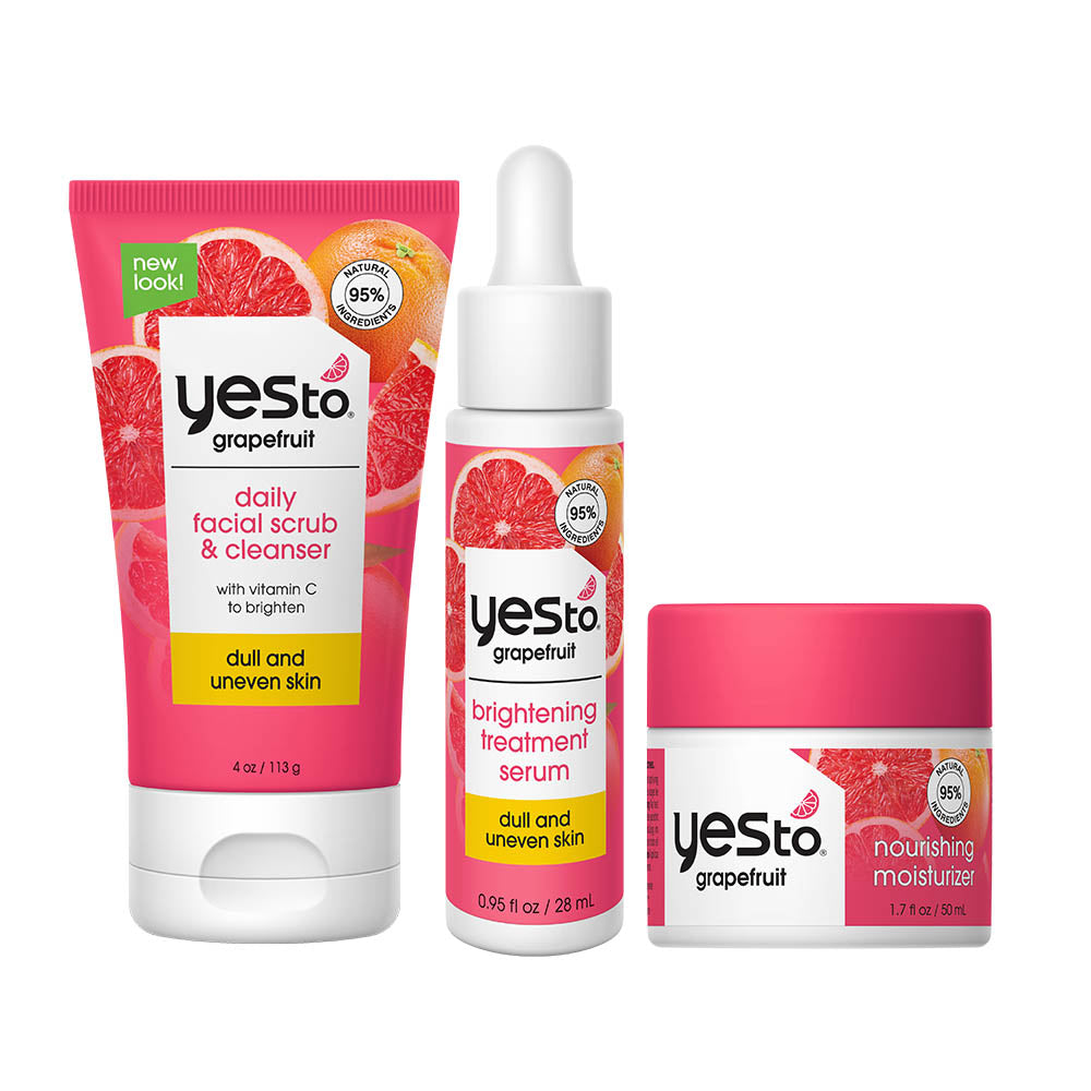 Trio of Brightening Skincare including Facial Scrub, Serum and Moisturizer