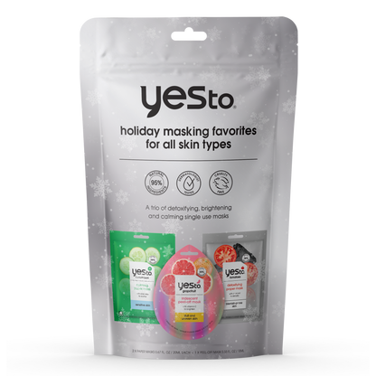 Holiday Masking Favorites Christmas Gift Set, Includes Cucumber Calming Paper Mask, Grapefruit Iridescent Peel-Off Mask & Detoxifying Paper Mask for All Skin Types