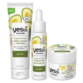 Trio of Avocado products including Cream Cleanser, Serum and Mineral Lotion